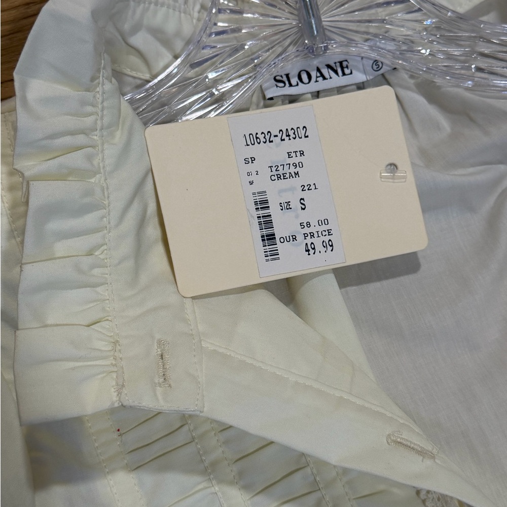Women's Cream Ruffle Front Button-Up Top - Picture 6 of 8